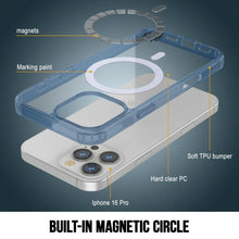 Cargar imagen en el visor de la galería, Estuche de carga inalámbrica magnética Punkcase para iPhone 16 Pro [Serie ClearMag] [Azul marino]
