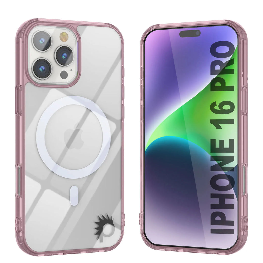 Estuche de carga inalámbrica magnética Punkcase para iPhone 16 Pro [Serie ClearMag] [Rosa]
