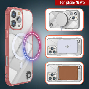 Estuche de carga inalámbrica magnética Punkcase para iPhone 16 Pro [Serie ClearMag] [Rojo]
