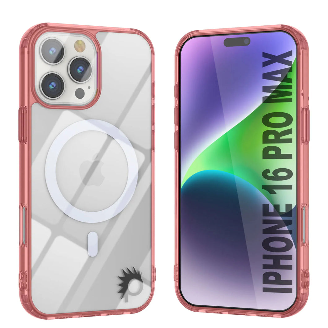 Estuche de carga inalámbrica magnética Punkcase para iPhone 16 Pro Max [Serie ClearMag] [Rojo]