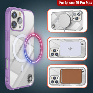 Estuche de carga inalámbrica magnética Punkcase para iPhone 16 Pro Max [Serie ClearMag] [Morado]