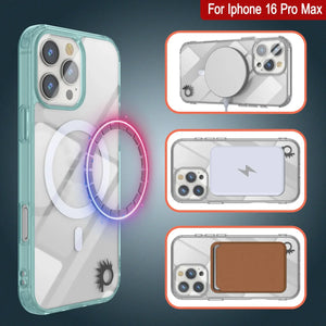 Estuche de carga inalámbrica magnética Punkcase para iPhone 16 Pro Max [Serie ClearMag] [Verde azulado]