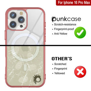Estuche de carga inalámbrica magnética Punkcase para iPhone 16 Pro Max [Serie ClearMag] [Rojo]
