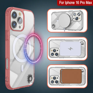 Estuche de carga inalámbrica magnética Punkcase para iPhone 16 Pro Max [Serie ClearMag] [Rojo]