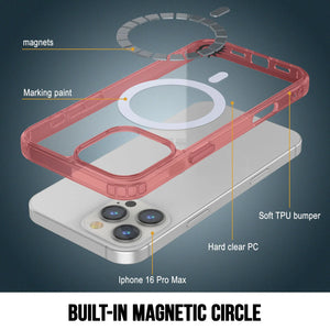 Estuche de carga inalámbrica magnética Punkcase para iPhone 16 Pro Max [Serie ClearMag] [Rojo]