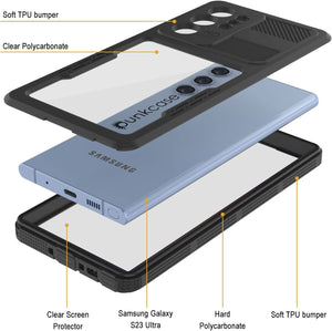 Funda impermeable Galaxy S23 Ultra [Serie Alpine 2.0] [Ajuste delgado] [Certificado IP68] [Resistente a los golpes] [Negro].