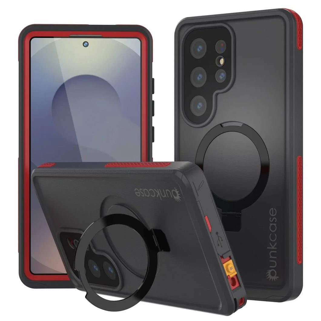 Galaxy S25 Ultra Waterproof Case [Serie Kickstud 2.0] Cubierta IP68 protectora con protector de pantalla y Kickstand [rojo]