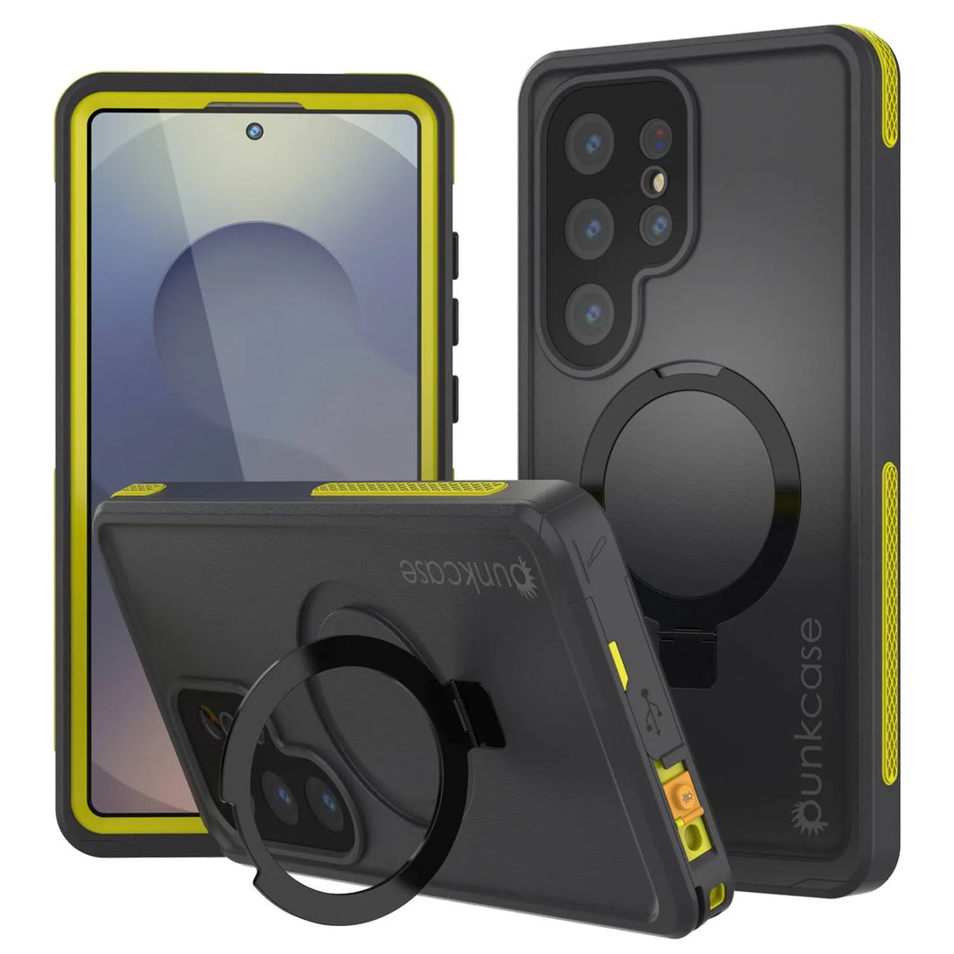 Galaxy S25 Ultra Waterproof Case [Serie Kickstud 2.0] Cubierta IP68 protectora con protector de pantalla y Kickstand [amarillo]