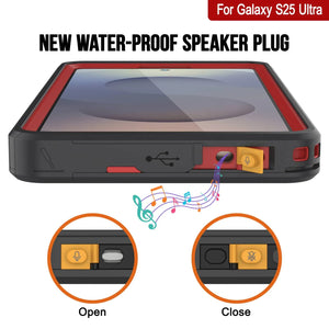 Galaxy S25 Ultra Waterproof Case [Serie Kickstud 2.0] Cubierta IP68 protectora con protector de pantalla y Kickstand [rojo]