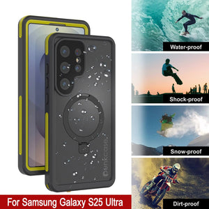Galaxy S25 Ultra Waterproof Case [Serie Kickstud 2.0] Cubierta IP68 protectora con protector de pantalla y Kickstand [amarillo]