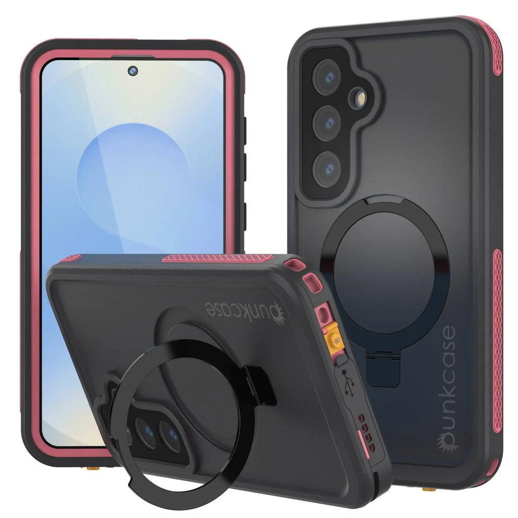 Case impermeable Galaxy S25 [Serie Kickstud 2.0] Cubierta IP68 protectora con protector de pantalla y Kickstand [rosa]