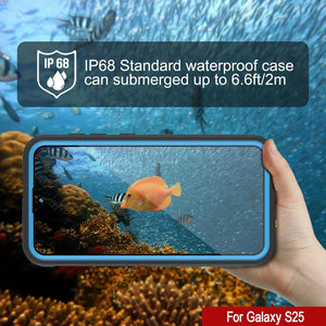 Case impermeable Galaxy S25 [Serie Kickstud 2.0] Cubierta IP68 protectora con protector de pantalla y Kickstand [azul]