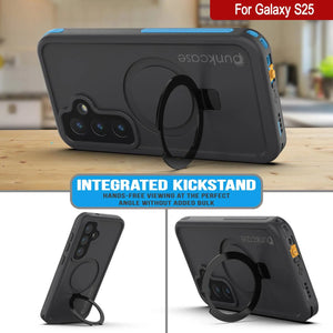 Case impermeable Galaxy S25 [Serie Kickstud 2.0] Cubierta IP68 protectora con protector de pantalla y Kickstand [azul]