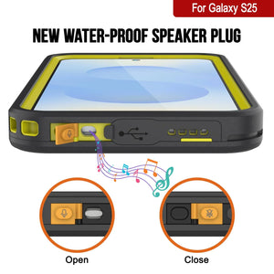 Case impermeable Galaxy S25 [Serie Kickstud 2.0] Cubierta IP68 protectora con protector de pantalla y Kickstand [amarillo]
