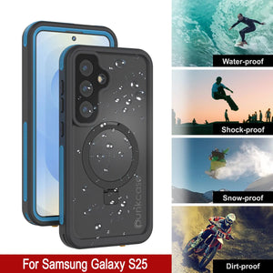 Case impermeable Galaxy S25 [Serie Kickstud 2.0] Cubierta IP68 protectora con protector de pantalla y Kickstand [azul]