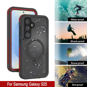 Case impermeable Galaxy S25 [Serie Kickstud 2.0] Cubierta IP68 protectora con protector de pantalla y Kickstand [rojo]