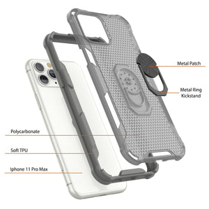 PunkCase para iPhone 11 Pro Max Funda [Serie Magnetix 2.0] Funda Transparente de TPU Protectora con Soporte [Gris]