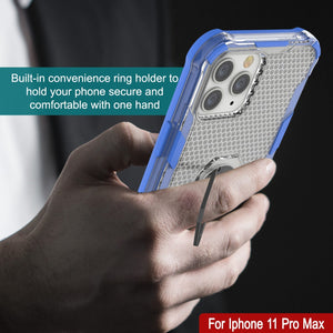 PunkCase para iPhone 11 Pro Max [Serie Magnetix 2.0] Funda Protectora Transparente de TPU con Soporte [Azul]