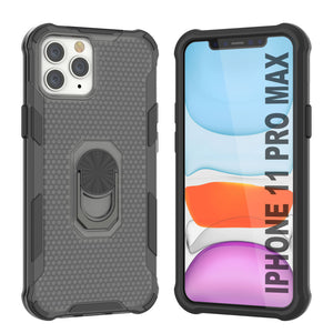 PunkCase para iPhone 11 Pro Max Funda [Serie Magnetix 2.0] Cubierta Transparente Protectora de TPU con Soporte para Teléfono [Negro]