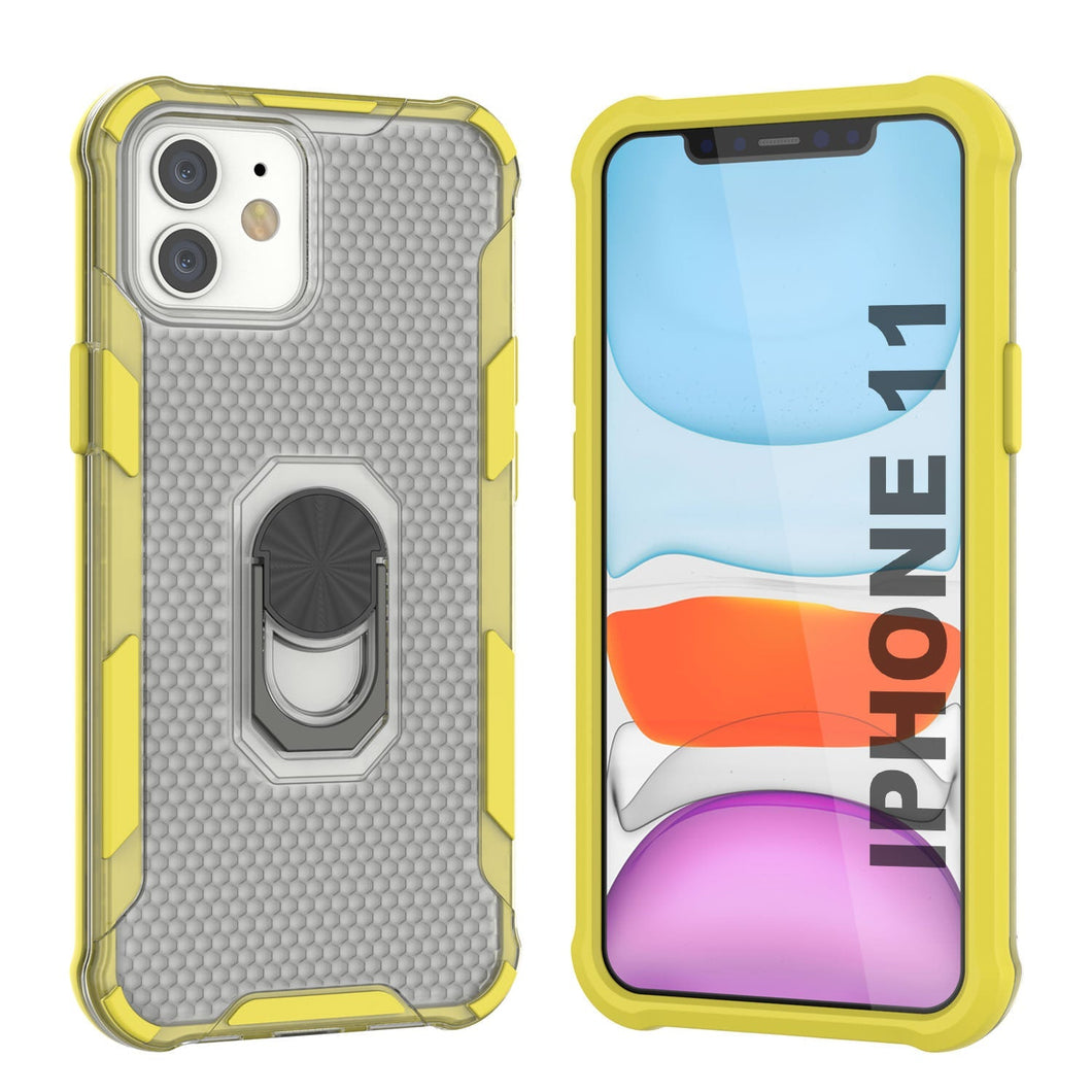 PunkCase para iPhone 11 [Serie Magnetix 2.0] Funda transparente de TPU protectora con soporte [Amarillo]