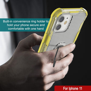 PunkCase para iPhone 11 [Serie Magnetix 2.0] Funda transparente de TPU protectora con soporte [Amarillo]