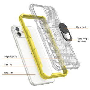 PunkCase para iPhone 11 [Serie Magnetix 2.0] Funda transparente de TPU protectora con soporte [Amarillo]