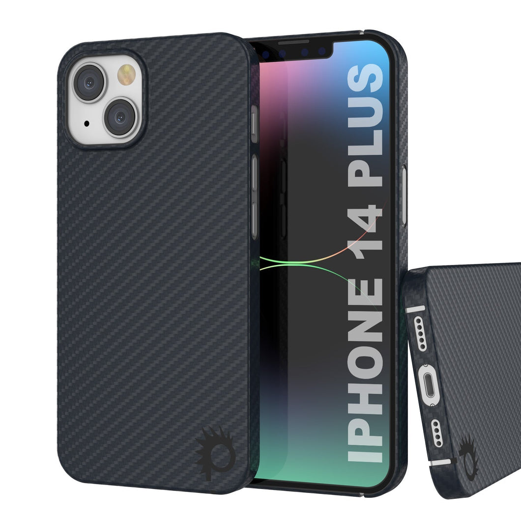 Funda de fibra de carbono Punkcase para iPhone 14 Plus [Serie AramidShield] Ultra delgada y ligera de Kevlar.