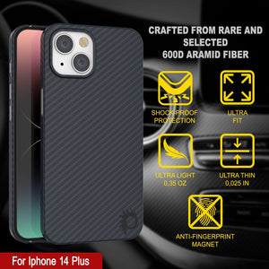 Funda de fibra de carbono Punkcase para iPhone 14 Plus [Serie AramidShield] Ultra delgada y ligera de Kevlar.
