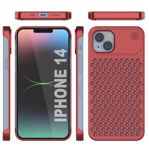 PunkCase para iPhone 14 Funda de Aleación de Aluminio [Serie Fortifier Extreme] Cubierta Ultra Duradera [Roja]