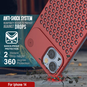PunkCase para iPhone 14 Funda de Aleación de Aluminio [Serie Fortifier Extreme] Cubierta Ultra Duradera [Roja]