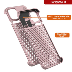 PunkCase para iPhone 14 Funda de Aleación de Aluminio [Serie Fortifier Extreme] Cubierta Ultra Resistente [Oro Rosa]