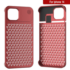 PunkCase para iPhone 14 Funda de Aleación de Aluminio [Serie Fortifier Extreme] Cubierta Ultra Duradera [Roja]