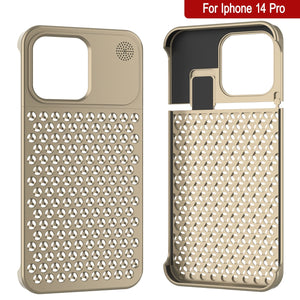 PunkCase para iPhone 14 Pro Funda de aleación de aluminio [Serie Fortifier Extreme] Cubierta ultra duradera [Dorado]