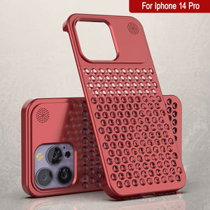 PunkCase para iPhone 14 Pro Funda de Aleación de Aluminio [Serie Fortifier Extreme] Cubierta Ultra Duradera [Rojo]