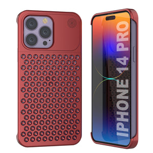 PunkCase para iPhone 14 Pro Funda de Aleación de Aluminio [Serie Fortifier Extreme] Cubierta Ultra Duradera [Rojo]