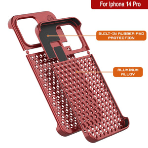 PunkCase para iPhone 14 Pro Funda de Aleación de Aluminio [Serie Fortifier Extreme] Cubierta Ultra Duradera [Rojo]