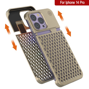 PunkCase para iPhone 14 Pro Funda de aleación de aluminio [Serie Fortifier Extreme] Cubierta ultra duradera [Dorado]