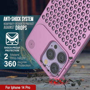 PunkCase para iPhone 14 Pro Funda de aleación de aluminio [Serie Fortifier Extreme] Cubierta ultra duradera [Rosa]