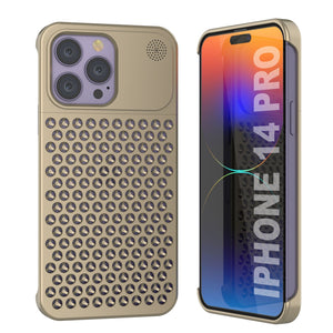 PunkCase para iPhone 14 Pro Funda de aleación de aluminio [Serie Fortifier Extreme] Cubierta ultra duradera [Dorado]