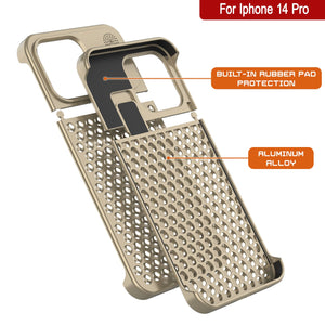 PunkCase para iPhone 14 Pro Funda de aleación de aluminio [Serie Fortifier Extreme] Cubierta ultra duradera [Dorado]