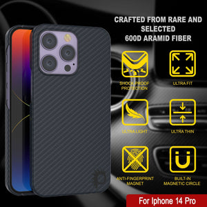 Carcasa de fibra de carbono Punkcase para iPhone 14 Pro [Serie Aramid MagShield] Ultra delgada.