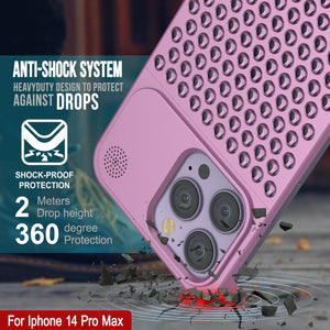 PunkCase para iPhone 14 Pro Max Funda de aleación de aluminio [Serie Fortifier Extreme] Cubierta ultra resistente [Rosa]