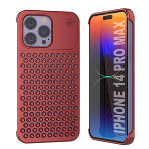 PunkCase para iPhone 14 Pro Max, Funda de aleación de Aluminio [Serie Fortifier Extreme] Cubierta Ultra Resistente [Rojo]