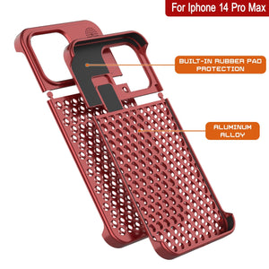 PunkCase para iPhone 14 Pro Max, Funda de aleación de Aluminio [Serie Fortifier Extreme] Cubierta Ultra Resistente [Rojo]