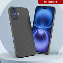 Cargar imagen en el visor de la galería, Funda Punkcase de fibra de carbono para iPhone 16 [Serie AramidShield] Kevlar ultradelgada y ligera [negra]
