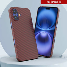 Load image into Gallery viewer, Funda Punkcase de fibra de carbono para iPhone 16 [Serie AramidShield], ultradelgada y ligera, de Kevlar [roja]
