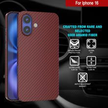 Load image into Gallery viewer, Funda Punkcase de fibra de carbono para iPhone 16 [Serie AramidShield], ultradelgada y ligera, de Kevlar [roja]
