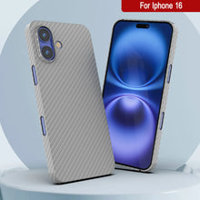 Load image into Gallery viewer, Funda Punkcase de fibra de carbono para iPhone 16 [Serie AramidShield], ultradelgada y ligera, de Kevlar [blanca]
