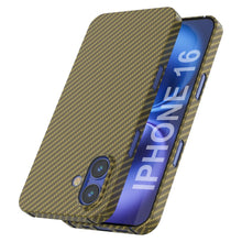Cargar imagen en el visor de la galería, Funda Punkcase de fibra de carbono para iPhone 16 [Serie AramidShield], ultradelgada y ligera, de Kevlar [Oro]
