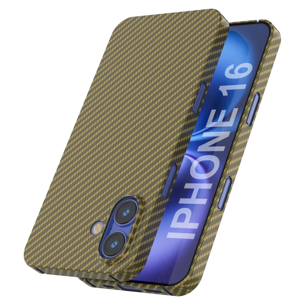 Funda Punkcase de fibra de carbono para iPhone 16 [Serie AramidShield], ultradelgada y ligera, de Kevlar [Oro]